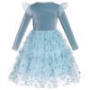 ABEHIK Christmas Dresses for Girls Long Sleeve Velvet Tulle Tutu Dress Toddler Sparkle Star Sequins Princess Dress Fall Winter Birthday Party Outfits Xmas Wedding Special Occasion Dresses Blue 18-24M view 2