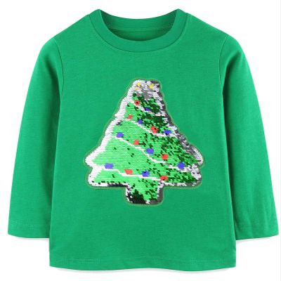 Christmas Shirt for Boy Evergreen Tree Flip Sequins Girls Tops Kids Long Sleeve T-Shirt Tees 7 Years, Green