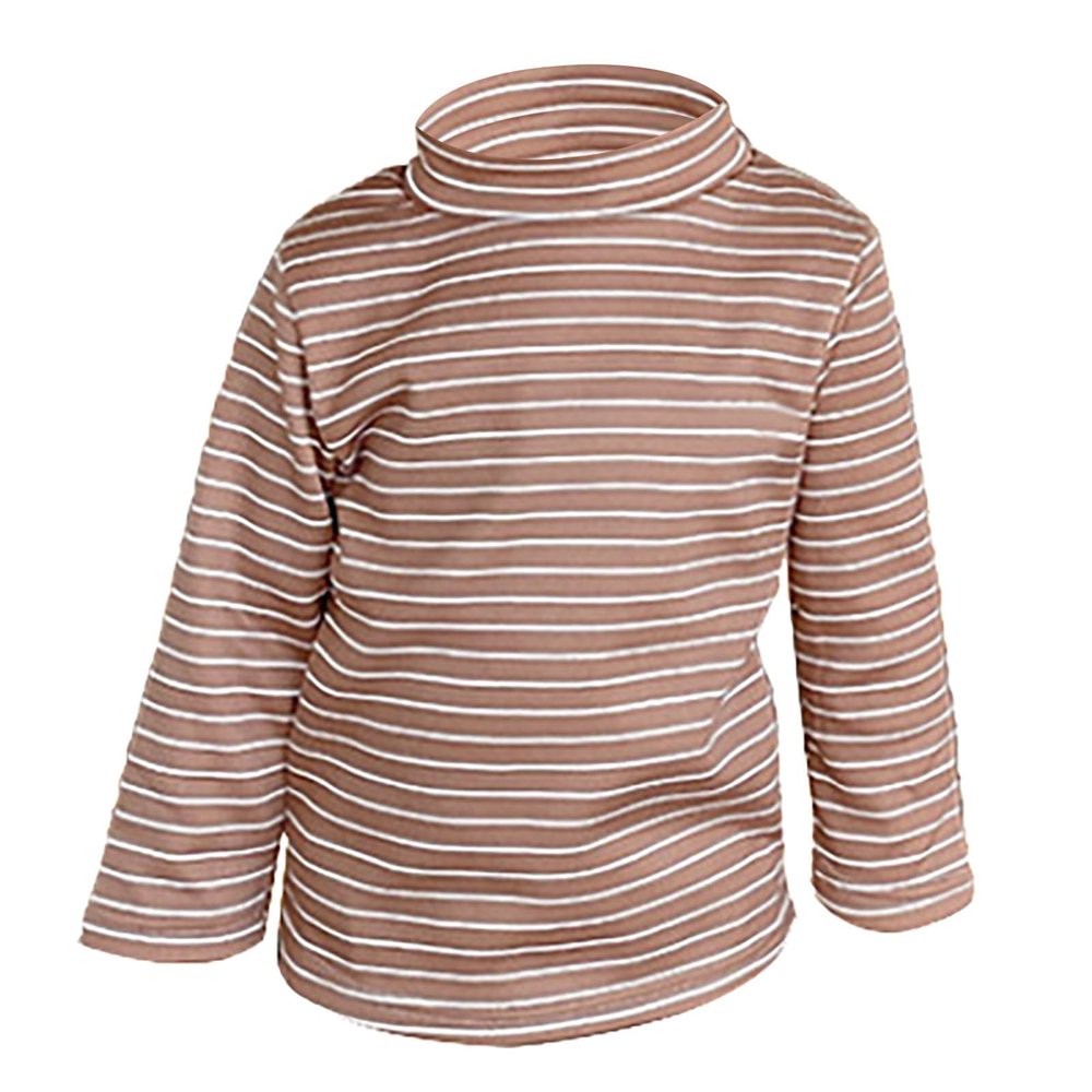 Little Boys Girls Thermal Tops Kids Winter Undershirt Stripe Turtleneck Fleece Baselayer Long Sleeve (Coffee, 5-6 Years)