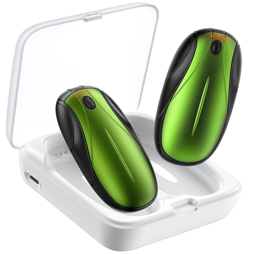 Hand Warmers Rechargeable 2Pack,14000mAh Electric Hand Warmers with Charging Case,Quick Charge Portable Heater,Gifts for Christmas,Winter,Outdoor,Camping,Hunting Accessories Green