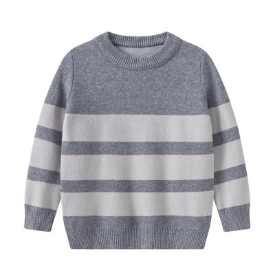 Boys Sweaters Cotton Cable Knit Stripe Sweater Kids Crew Neck Pullover Toddler School Uniform Child (Grey, 7-8 Years)