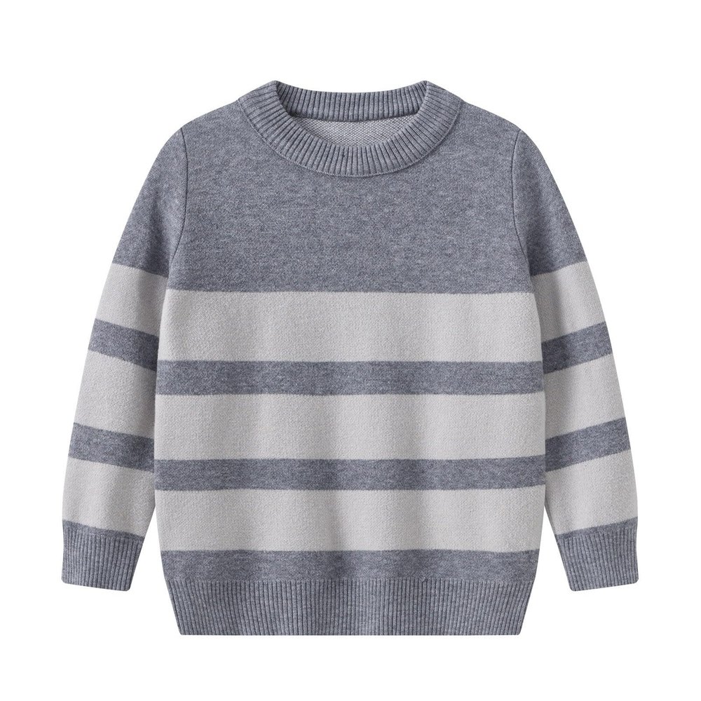 Boys Sweaters Cotton Cable Knit Stripe Sweater Kids Crew Neck Pullover Toddler School Uniform Child (Grey, 7-8 Years)