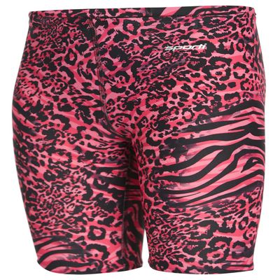 Sporti Boys' Swim Jammer Swimsuit  Athletic Compression Training Shorts, Chlorine-Resistant Lycra Xtra Life, UPF 50+, Adjustable Drawcord, Bold Animal Print Competitive Swim Team Suit - Pink - 26