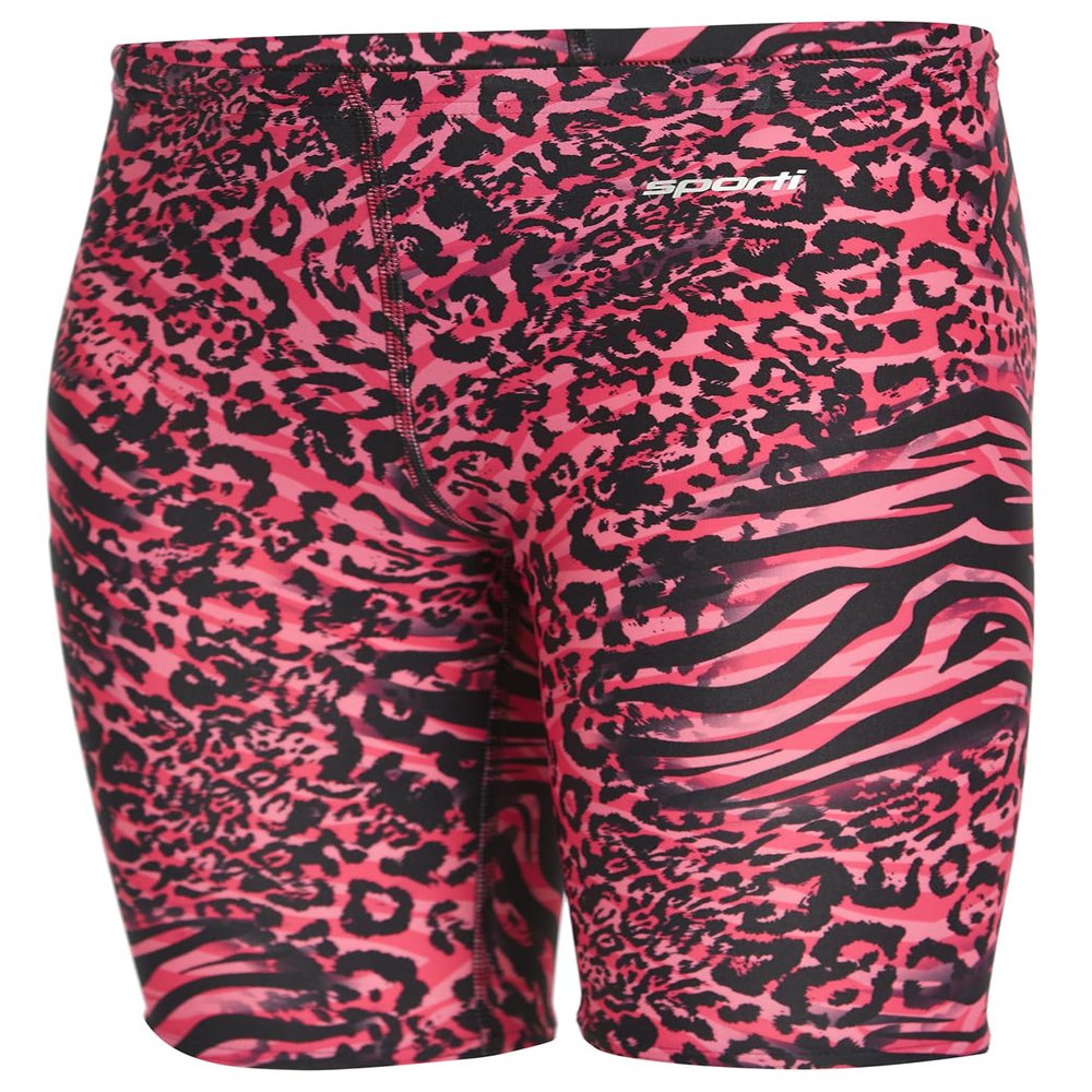 Sporti Boys' Swim Jammer Swimsuit  Athletic Compression Training Shorts, Chlorine-Resistant Lycra Xtra Life, UPF 50+, Adjustable Drawcord, Bold Animal Print Competitive Swim Team Suit - Pink - 26