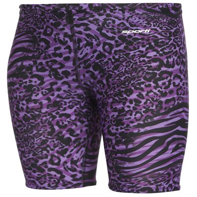 Sporti Boys' Swim Jammer Swimsuit  Athletic Compression Training Shorts, Chlorine-Resistant Lycra Xtra Life, UPF 50+, Adjustable Drawcord, Bold Animal Print Competitive Swim Team Suit - Purple - 26