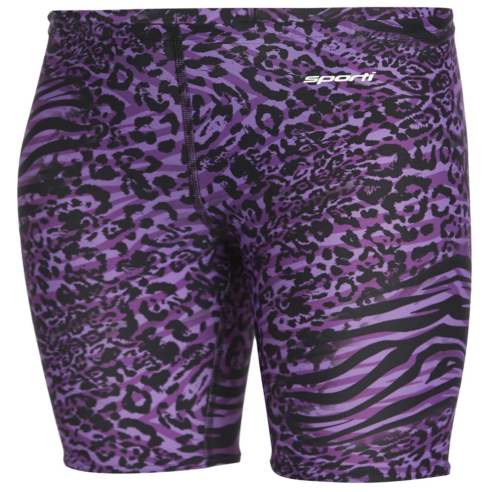 Sporti Boys' Swim Jammer Swimsuit Athletic Compression Training Shorts, Chlorine-Resistant Lycra Xtra Life, UPF 50+, Adjustable Drawcord, Bold Animal Print Competitive Swim Team Suit - Purple - 26
