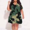 Plus Size Dresses for Curvy Women Casual V-Neck Flowy Loose Wrinkled Sundress Camouflage Knee Length Maxi Dress view 3
