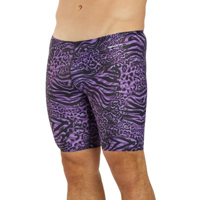 Sporti Men's Athletic Swimwear Jammers, Suitable for Men Competitve, Abstract Print Jammers, Drawstring Waist - Wild Thing - Purple - 28
