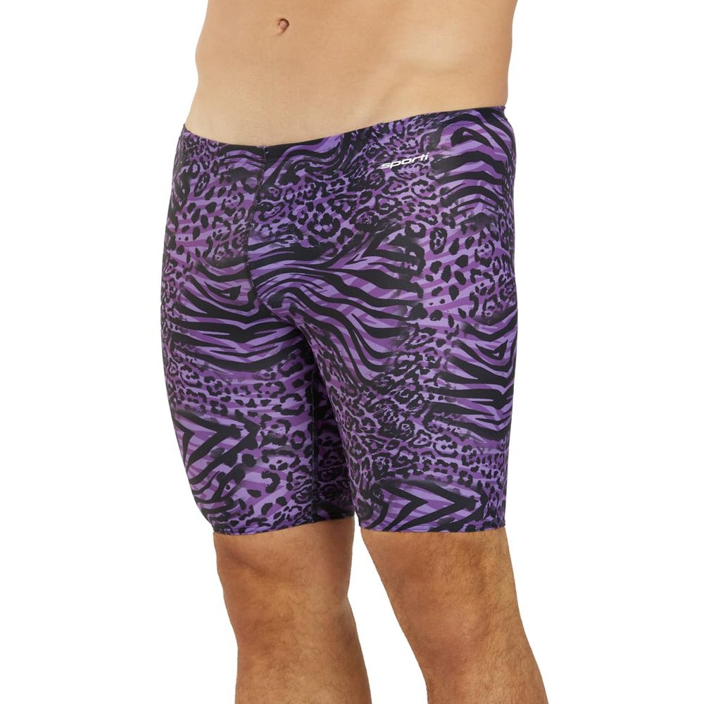 Sporti Men's Athletic Swimwear Jammers, Suitable for Men Competitve, Abstract Print Jammers, Drawstring Waist - Wild Thing - Purple - 28
