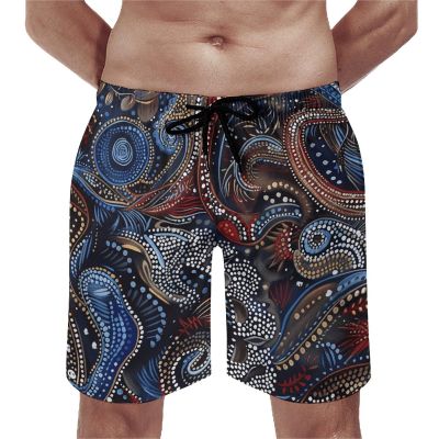 DJUETRUI Mens Swim Trunks Quick Dry Swim Shorts Folk Art Patterns Bathing Suit for Men Drawstring Casual Shorts Swimwear S