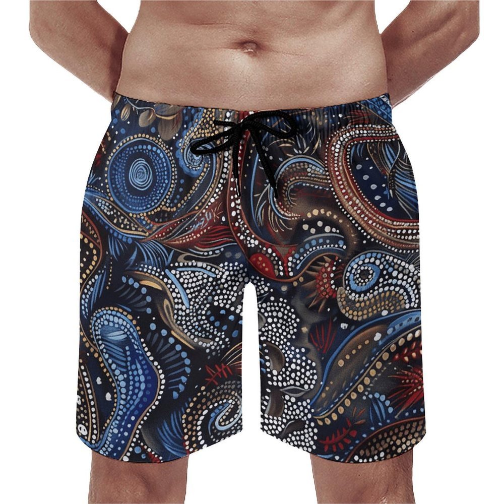 DJUETRUI Mens Swim Trunks Quick Dry Swim Shorts Folk Art Patterns Bathing Suit for Men Drawstring Casual Shorts Swimwear S
