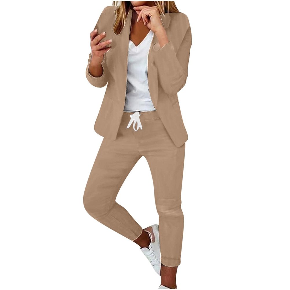 SACFOF Womens 2 Piece Outfits Business Casual Dressy Blazer Sets Open Front Lapel Blazer with Pants Office Work Suit Set
