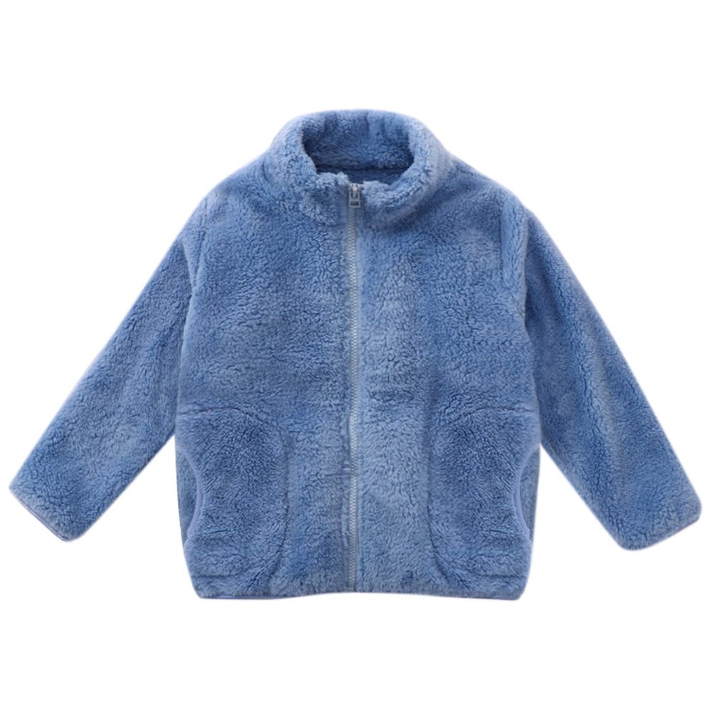 Youth Solid Full-Zip Polar Fleece Jacket for Children Boy Girl Fuzzy Sherpa Coat Kids Fall Winter (Blue, 15-16 Years)