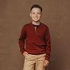 Hope & Henry Boys' Organic Long Sleeve Henley Pullover Sweater with Elbow Patches, XX-Small, Oxblood view 2