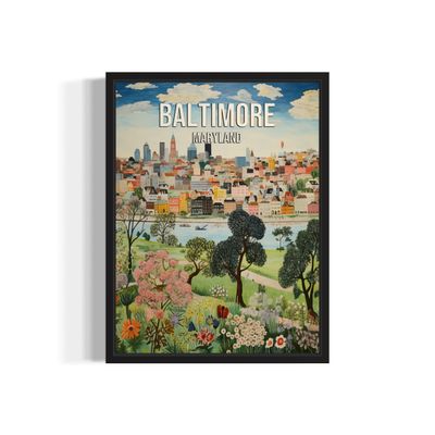 Baltimore Maryland Poster Art Print Wall Art, Skyline City Vintage Travel Posters, Travel Gift, Artwork Home Decor Wall Art Painting for Bedroom, Bathroom, Living Room Art Decorations (Baltimore Maryland, 11x14 inches + (Black Frame))