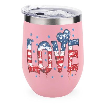 American Flag Love 12 Oz Coffee Mug Stainless Steel Wine Tumbler Travel Mug Tea Cup with Lid Pink-Color
