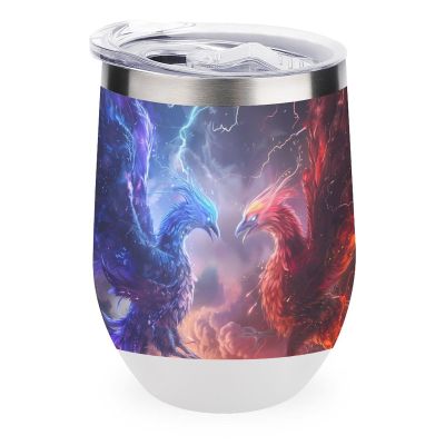 Battle of Phoenix Cool Thundering 12 Oz Coffee Mug Stainless Steel Wine Tumbler Travel Mug Tea Cup with Lid White-Color