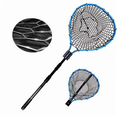 Fishing Net Big Game Fishing Net with Handle,Rubber Landing Nets for Saltwater Heavy Duty Net Hoop 17 * 20", Extends to 67" Net Depth: 25" (Three Sections of Flat Pushing)