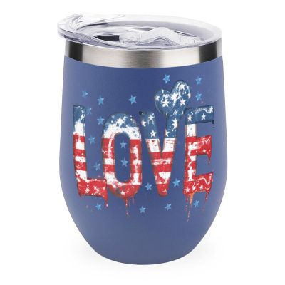 American Flag Love 12 Oz Coffee Mug Stainless Steel Wine Tumbler Travel Mug Tea Cup with Lid Blue-Color