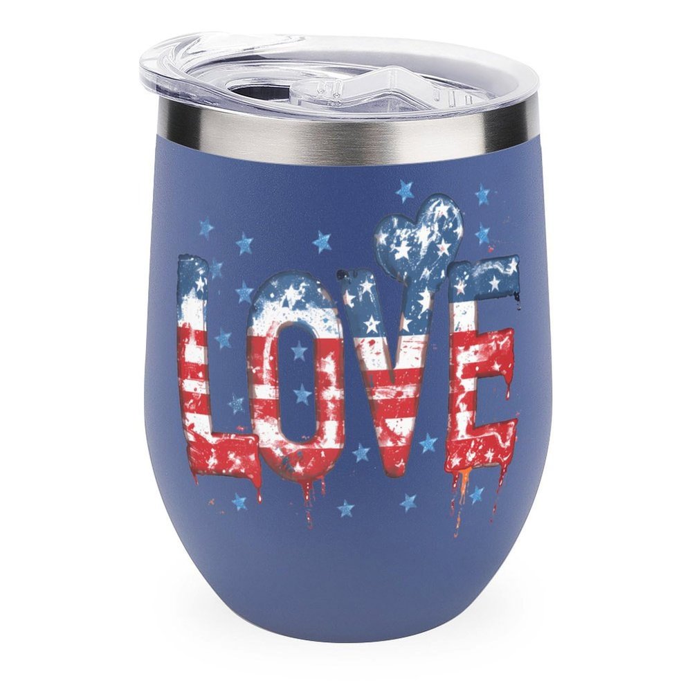American Flag Love 12 Oz Coffee Mug Stainless Steel Wine Tumbler Travel Mug Tea Cup with Lid Blue-Color