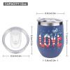American Flag Love 12 Oz Coffee Mug Stainless Steel Wine Tumbler Travel Mug Tea Cup with Lid Blue-Color view 2