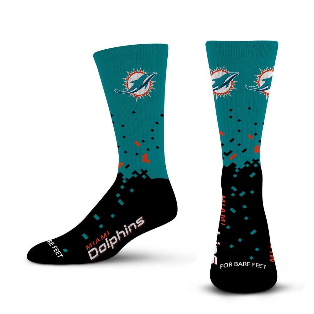 For Bare Feet - Officially Licensed NFL Spray Zone Crew Socks Men's Size Large 10-13 (US, Alpha, Large, Regular, Regular, Miami Dolphins)