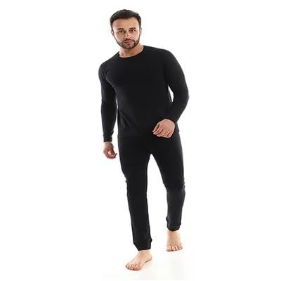 Egyptian Cotton Thermal Set for Men 100% Cotton Material Egyptian Cottonil (Black, 3X-Large)