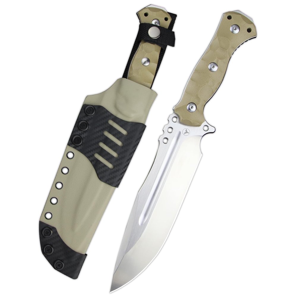LENGRENChief 12.6 Inches THK Full Tang Drop Tactical Fixed Blade Knife Sleipner Steel G10 Handle Kydex Sheath for Camping,Hiking,Hunting,Fishing (White)