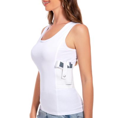 Concealed Carry Holster Tank Top - Everyday Conceal Carry Tactical Compression Bottom Shirts - Fits Small, Compact Equipment White xs