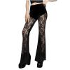 Women See Through Black Lace Pants Vintage 70s Rave Festival Sheer Mesh Flared Bell Bottom Pant Sexy Disco Dance Pant view 1