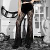 Women See Through Black Lace Pants Vintage 70s Rave Festival Sheer Mesh Flared Bell Bottom Pant Sexy Disco Dance Pant view 2
