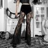 Women See Through Black Lace Pants Vintage 70s Rave Festival Sheer Mesh Flared Bell Bottom Pant Sexy Disco Dance Pant view 3