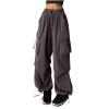 Teen Girls Y2K Cargo Parachute Pants Baggy Wide Leg Casual Track Pants Elastic Waist Lightweight Joggers Hiking Pants Gray view 1