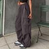 Teen Girls Y2K Cargo Parachute Pants Baggy Wide Leg Casual Track Pants Elastic Waist Lightweight Joggers Hiking Pants Gray view 2