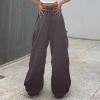Teen Girls Y2K Cargo Parachute Pants Baggy Wide Leg Casual Track Pants Elastic Waist Lightweight Joggers Hiking Pants Gray view 3