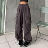 Teen Girls Y2K Cargo Parachute Pants Baggy Wide Leg Casual Track Pants Elastic Waist Lightweight Joggers Hiking Pants Gray view 4