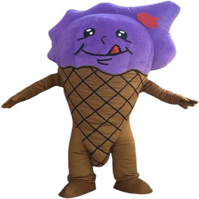 Purple Ice Cream Mascot Costume Adult Size for Men & Women with Built-in Fan Inside the Head
