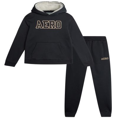 AEROPOSTALE Boys Joggers Set - 2 Piece Warm Sherpa Lined Pullover Hoodie and Jogger Sweatpants for Boys (Sizes: 8-12), Size 10, Black