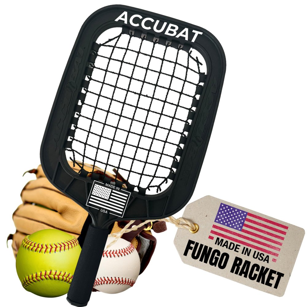 Accubat Fungo Racket for Baseball & Softball Training - Baseball Racket with Durable Frame & Replaceable Netting - Quality Design for Accurate Fly Balls & Grounders - USA Made (26 Ounce, Black)