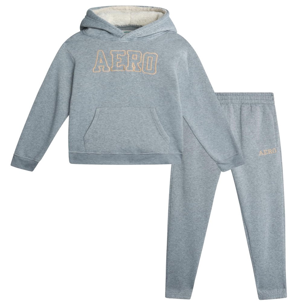 AEROPOSTALE Boys Joggers Set - 2 Piece Warm Sherpa Lined Pullover Hoodie and Jogger Sweatpants for Boys (Sizes: 8-12), Size 8, Grey Heather