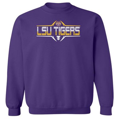 CornBorn LSU Tigers Sweatshirt - Crewneck Fleece Striped Tigers Football Laces - Purple - 2X