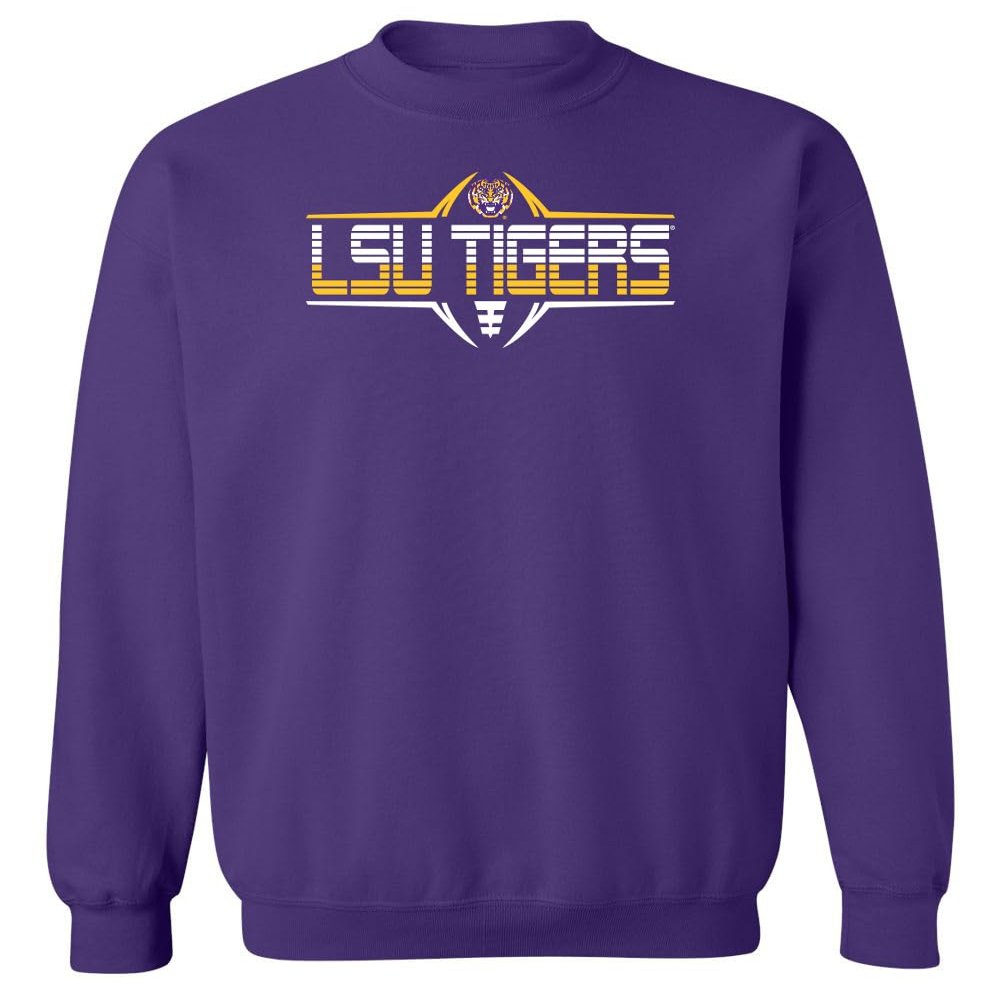 CornBorn LSU Tigers Sweatshirt - Crewneck Fleece Striped Tigers Football Laces - Purple - 2X