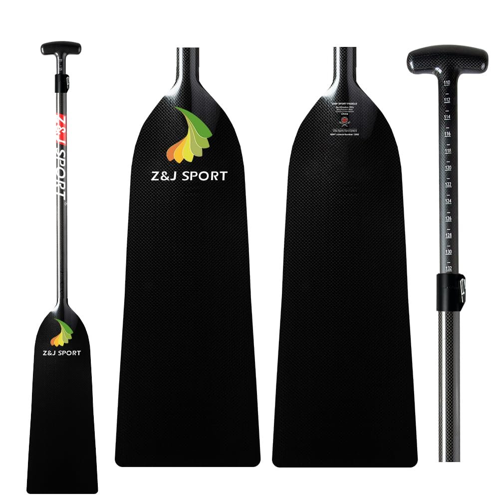 Z&J SPORT Adjustable Dragon Boat Paddle, IDBF Approved Boat Oars, Carbon Fiber Paddle Adjustable T Handle with Adjuster for Dragon Boat Paddler (Range: 43-52 /110cm-132cm) (Carbon-Lever Clamp)
