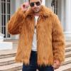 Rkwins Men's Faux Fur Jacket Fuzzy Fleece Open Front Cardigan Big and Tall Fleece Jacket Winter Warm Coats with Pockets Brown view 3