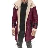 Rkwins Winter Coat for Men Faux Fur Mid Length Coat Big and Tall Overcoat Winter Warm Jacket Fleece Lined Cardigan Red view 1