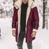 Rkwins Winter Coat for Men Faux Fur Mid Length Coat Big and Tall Overcoat Winter Warm Jacket Fleece Lined Cardigan Red view 2