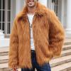 Rkwins Men's Faux Fur Jacket Fuzzy Fleece Open Front Cardigan Big and Tall Fleece Jacket Winter Warm Coats with Pockets Brown view 2