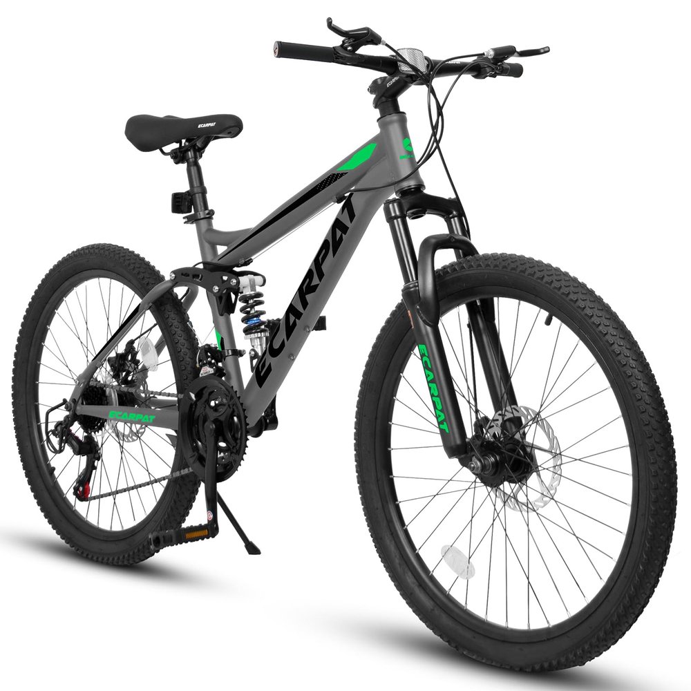 ALAKFORM 24/26/27.5 Inch Mountain Bike, Full Dual Suspension Mens Mountain Bike,21 Speed Disc Brake Adult Bicycles for Trail Commuter City Snow(26-Inch,Gray)