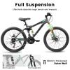 ALAKFORM 24/26/27.5 Inch Mountain Bike, Full Dual Suspension Mens Mountain Bike,21 Speed Disc Brake Adult Bicycles for Trail Commuter City Snow(26-Inch,Gray) view 2