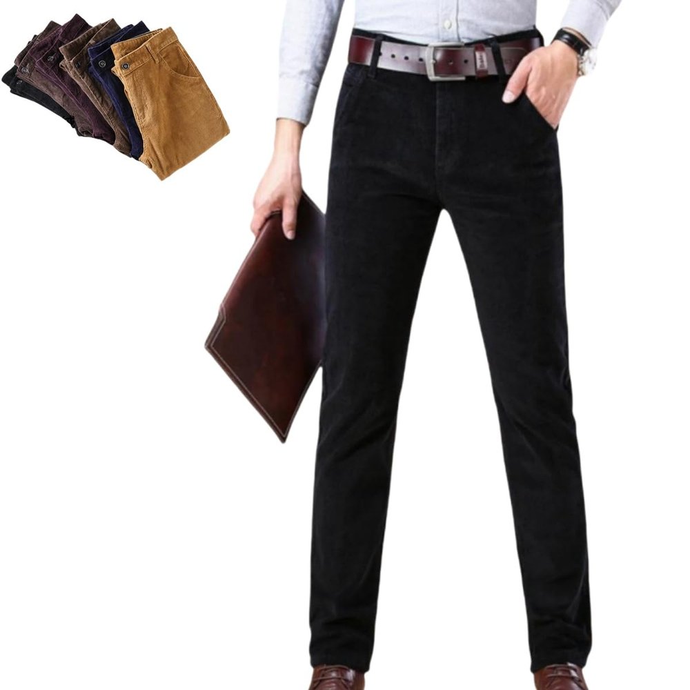 Men's Straight Classic Fit Corduroy Pant,Mens Corduroy Pants Fall Winter Loose Stretch Trousers,Pleated Chino Pants (US, Numeric, 28, Regular, Regular, Black)